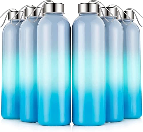 GoldArea 6 Pack Glass Water Bottles, 25 oz Colored Glass Bottles, Reusable Sports Water Bottle with Stainless Steel Lids and Carrying Straps, Leak-proof Water Bottles for Travel, Gym, or Office