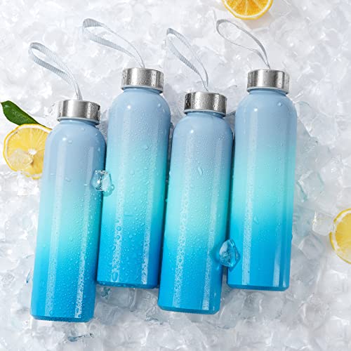 GoldArea 6 Pack Glass Water Bottles, 25 oz Colored Glass Bottles, Reusable Sports Water Bottle with Stainless Steel Lids and Carrying Straps, Leak-proof Water Bottles for Travel, Gym, or Office