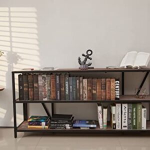 Industrial Bookshelf 3 Shelf Bookcase,Rustic Farmhouse Book Shelves,Solid Wood Three Tier Open Bookcase ,Industrial Wood and Black Metal Bookshelves, Industrial Bookshelf for Living Room Home Office