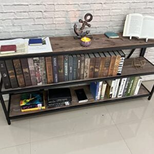 Industrial Bookshelf 3 Shelf Bookcase,Rustic Farmhouse Book Shelves,Solid Wood Three Tier Open Bookcase ,Industrial Wood and Black Metal Bookshelves, Industrial Bookshelf for Living Room Home Office