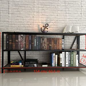 Industrial Bookshelf 3 Shelf Bookcase,Rustic Farmhouse Book Shelves,Solid Wood Three Tier Open Bookcase ,Industrial Wood and Black Metal Bookshelves, Industrial Bookshelf for Living Room Home Office