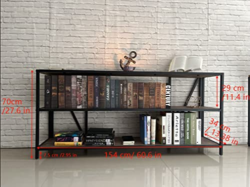 Industrial Bookshelf 3 Shelf Bookcase,Rustic Farmhouse Book Shelves,Solid Wood Three Tier Open Bookcase ,Industrial Wood and Black Metal Bookshelves, Industrial Bookshelf for Living Room Home Office