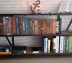 Industrial Bookshelf 3 Shelf Bookcase,Rustic Farmhouse Book Shelves,Solid Wood Three Tier Open Bookcase ,Industrial Wood and Black Metal Bookshelves, Industrial Bookshelf for Living Room Home Office