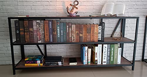 Industrial Bookshelf 3 Shelf Bookcase,Rustic Farmhouse Book Shelves,Solid Wood Three Tier Open Bookcase ,Industrial Wood and Black Metal Bookshelves, Industrial Bookshelf for Living Room Home Office