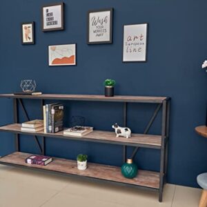 Industrial Bookshelf 3 Shelf Bookcase,Rustic Farmhouse Book Shelves,Solid Wood Three Tier Open Bookcase ,Industrial Wood and Black Metal Bookshelves, Industrial Bookshelf for Living Room Home Office