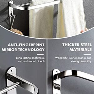 IKITCHEN Towel Racks for Bathroom, Stainless Steel Towel Holder Wall Mounted with 2 Hooks, Bathroom Shelf with Towel Bar 23Inch Polished Silver