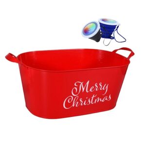 ja'cor red oval bucket with handle sentiment plastic buckets handles gifts gift baskets storage organizer containers party favor xmas holiday decorations with 1-collapsible cup(merry christmas)