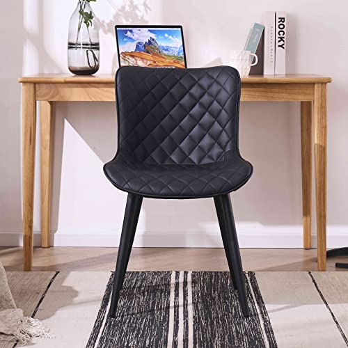 YOUTASTE Black Dining Chairs Set of 2 Mid Century Modern PU Leather Diamond Upholstered Accent Guest Breakfast Dinner Chair with Back Metal Legs for Kitchen Living Reception Waiting Room