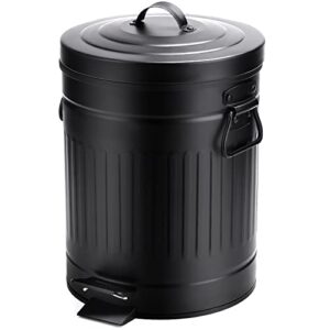 ceroelda small trash can with lid-5l/1.3 gal stainless steel round step pedal garbage can -trash bin-metal wastebasket w/for kitchen bathroom bedroom office-soft close-black