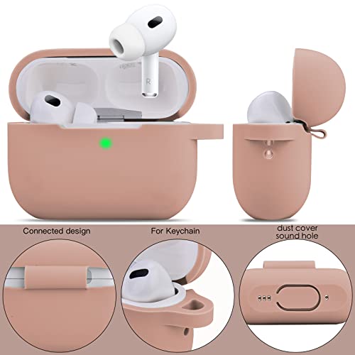 OLEBAND Airpods Pro 2nd Generation(2022) Case with Cute Bling Keychain,Silione Protective and Anti-Slip Cover for Apple Airpod Pro 2 Case,LED Visible,for Women and Girls,Milk Tea