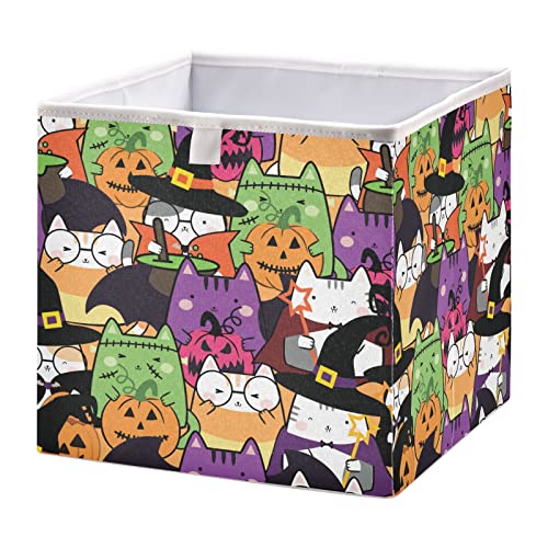 Kigai Halloween Cats Rectangular Storage Bins - 15.8 x 10.6 x 7 in Large Foldable Rectangular Organizer Storage Basket for Home Office, Nursery, Shelf, Closet