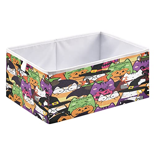 Kigai Halloween Cats Rectangular Storage Bins - 15.8 x 10.6 x 7 in Large Foldable Rectangular Organizer Storage Basket for Home Office, Nursery, Shelf, Closet