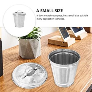 Toddmomy Mini Metal Pail with Lid Small Desk Trash Can Small Metal Trash Cans Metal Garbage Bin with Lid for Home Office Table