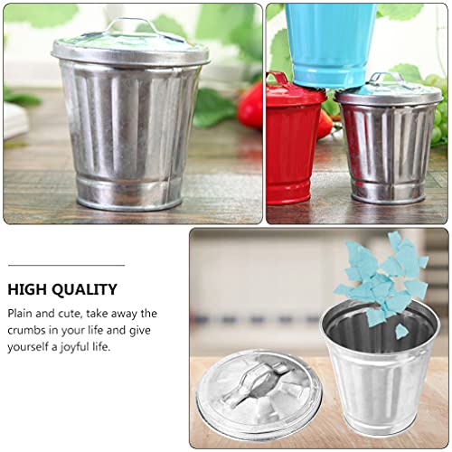 Toddmomy Mini Metal Pail with Lid Small Desk Trash Can Small Metal Trash Cans Metal Garbage Bin with Lid for Home Office Table