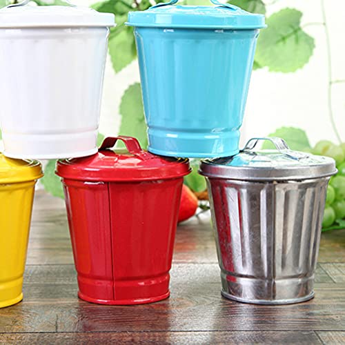 Toddmomy Mini Metal Pail with Lid Small Desk Trash Can Small Metal Trash Cans Metal Garbage Bin with Lid for Home Office Table