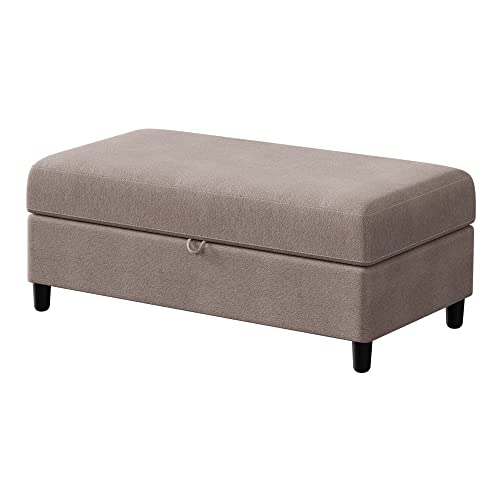 Shintenchi 45" Upholstered Storage Ottoman Bench, Rectangular Fabric Storage Footstool Bench with Hydraulic Rod for Living Room, Bedroom (Khaki)