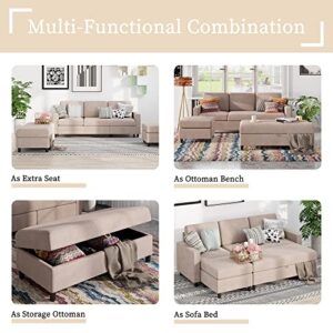 Shintenchi 45" Upholstered Storage Ottoman Bench, Rectangular Fabric Storage Footstool Bench with Hydraulic Rod for Living Room, Bedroom (Khaki)