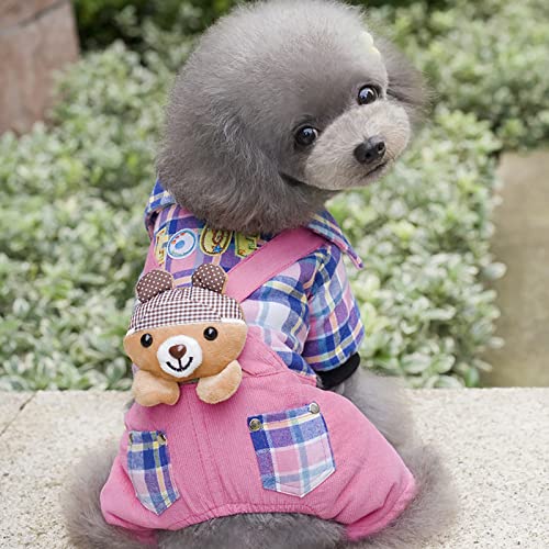 Izefia Dog Coat Cold Weather Coat Windproof Jacket Fleece Warm Dog Sweater Winter Thick Clothes Winter Thick Bear Plaid Shirt Dog Coat for Small Dog Medium Cat Pink XL