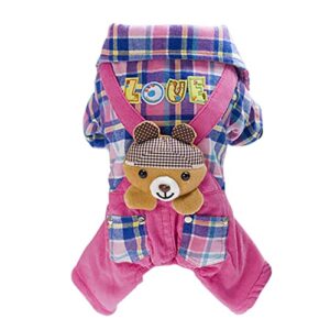 Izefia Dog Coat Cold Weather Coat Windproof Jacket Fleece Warm Dog Sweater Winter Thick Clothes Winter Thick Bear Plaid Shirt Dog Coat for Small Dog Medium Cat Pink XL