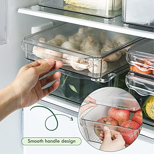 Aomola 4 Pack Refrigerator Organizer Bins - Stackable Fridge Storage Box with Lid, BPA-Free Kitchen Organization Containers Clear, Home Organize for Fruit Vegetable Drinks Food