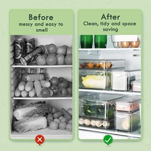Aomola 4 Pack Refrigerator Organizer Bins - Stackable Fridge Storage Box with Lid, BPA-Free Kitchen Organization Containers Clear, Home Organize for Fruit Vegetable Drinks Food