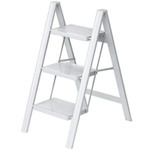 3 step ladder,folding step stool with wide anti-slip pedal,330lbs load capacity,lightweight and portable for kitchen space saving