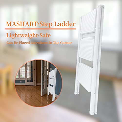 3 Step Ladder,Folding Step Stool with Wide Anti-Slip Pedal,330lbs Load Capacity,Lightweight and Portable for Kitchen Space Saving