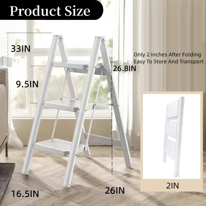 3 Step Ladder,Folding Step Stool with Wide Anti-Slip Pedal,330lbs Load Capacity,Lightweight and Portable for Kitchen Space Saving