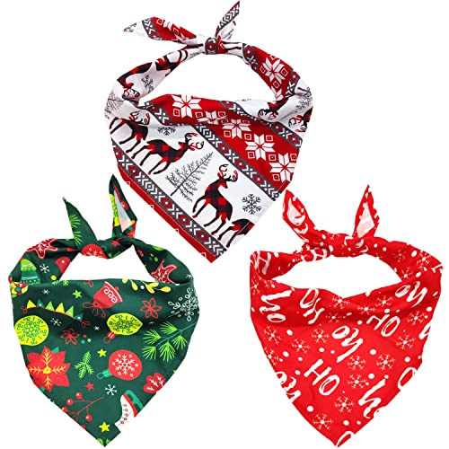 3Pack Dog Christmas Bandana Costume Cute Scarf Pet Triangle Bibs Kerchief Set Adjustable Scarves Holiday Party Bandanas Costumes Accessories Decoration for Small Medium Girl Boy Dogs Puppy Cats