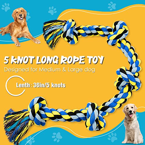 UPSKY Dog Rope Toy for Large Medium Dogs, Dog Chew Toy for Aggressive Chewers, Indestructible 3 Feet 5 Knots Rope Toy, Heavy Duty Tough Dog Toy, Interactive Tug of War Toy for Extra Large Dogs