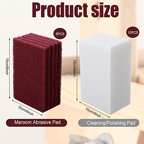 Eaasty 15 Pieces 6 x 4 Inch General Purpose Hand Pads Including 10 Pieces White Scouring Pad 5 Pieces Maroon General Purpose Scuff Pads for Scuffing Sanding Automotive Car Auto Body Woodworking