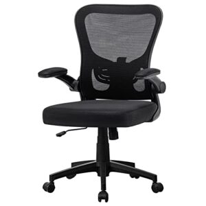 furniliving ergonomic mesh office chair, home office chair mid back task chair with lumbar support, tilt function, office chairs swivel computer desk chair with flip-up arms, black (midback)