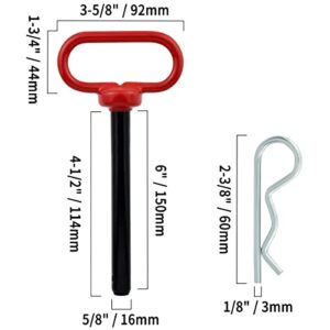 Jamiikury Trailer Hitch Pin, 5/8 x 6 Inch Tractor Hitch Pin with R-Clip Pin for Lawn Mower, Tractor, Trailer (Red)