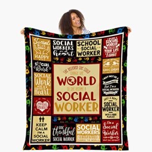 ayunix social worker gifts blanket for women men, thank you gifts for social worker appreciation graduation gifts for bsw, msw, dsw, social work month christmas birthday gifts throw blanket 60x50in