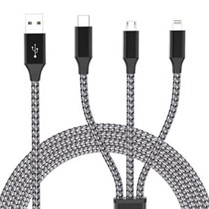 multi charging cable, (2 pack 4ft) multi usb charger cable nylon braided 3 in 1 charging cable fast charging cord with type-c, micro usb, lightning, ip port for most phones/ipads/iphones/tablets