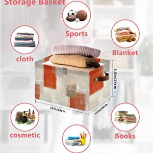 Large Capacity Storage Bins Orange Grey Brown Abstract Paint Storage Cubes, Collapsible Storage Baskets for Organizing for Bedroom Living Room Shelves Home 15x11x9.5 In