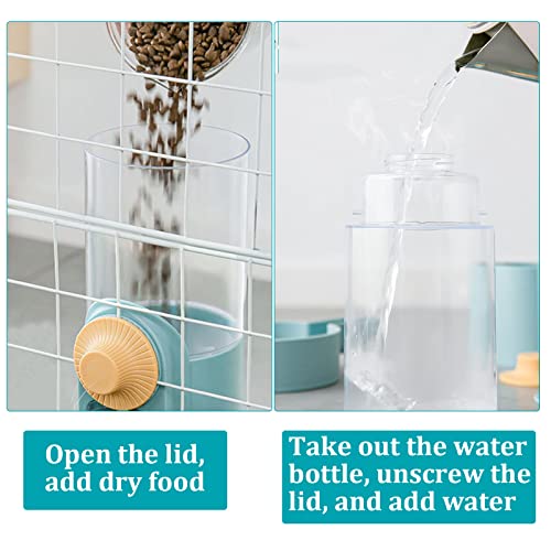 Rabbit Feeder Waterer for Cage Hanging Automatic Cat Dog Food Water Dispenser for Bunny Hamster Indoor Small Pets, Gravity Rabbit Food Bowl Water Bottle Set Ferret Cage Accessories for Cat Guinea Pig