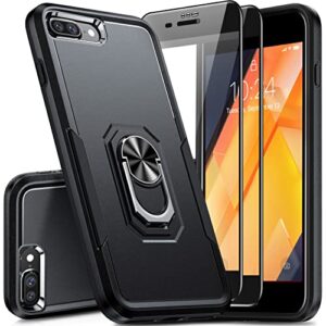 nineasy for iphone 8 plus case, [4 in 1] iphone 7 plus case with[2pcs 9h glass screen protector] built-in[360° ring stand] [10ft military dropproof] shockproof phone case for iphone 8 plus/7 plus 5.5"
