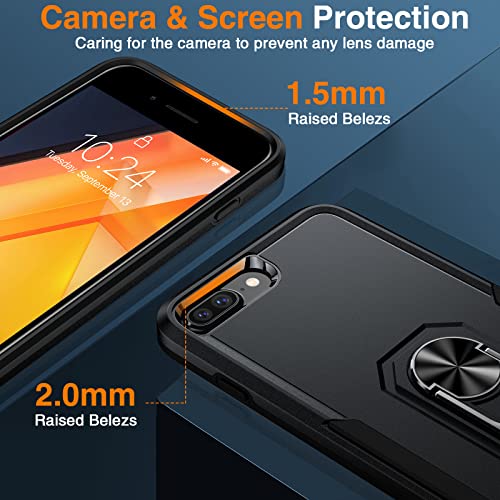 Nineasy for iPhone 8 Plus Case, [4 in 1] iPhone 7 Plus Case with[2Pcs 9H Glass Screen Protector] Built-in[360° Ring Stand] [10FT Military Dropproof] Shockproof Phone Case for iPhone 8 Plus/7 Plus 5.5"