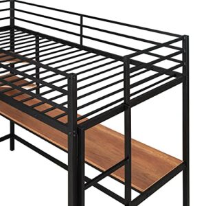 Twin Loft Bed with Desk, Metal Loft Bed Frame with Storage Shelves (Twin Size, Black)