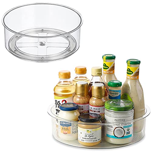 Semlos 2 Packs Lazy Susan Organizers for Cabinet, Clear Fridge Organizers and Storage Rack Holders, 360° Turntable Under Sink Organizers, Spinning Spice Racks 11" & 9"