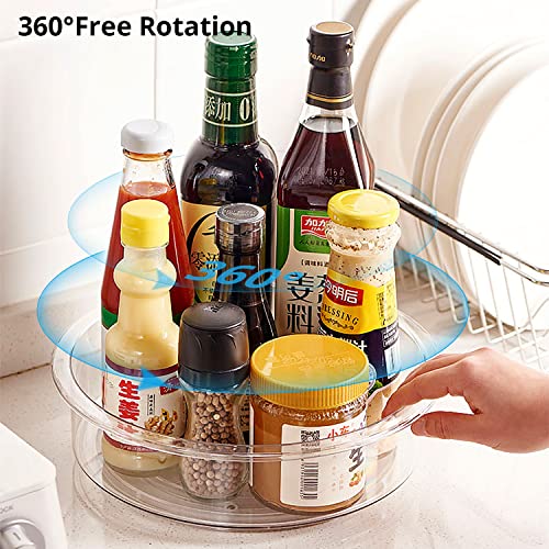 Semlos 2 Packs Lazy Susan Organizers for Cabinet, Clear Fridge Organizers and Storage Rack Holders, 360° Turntable Under Sink Organizers, Spinning Spice Racks 11" & 9"