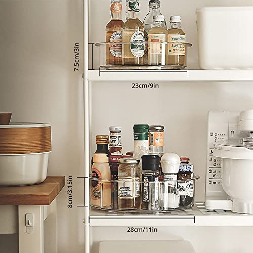 Semlos 2 Packs Lazy Susan Organizers for Cabinet, Clear Fridge Organizers and Storage Rack Holders, 360° Turntable Under Sink Organizers, Spinning Spice Racks 11" & 9"