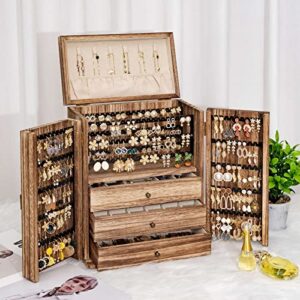 Poyilooo Jewelry Box Organizer, Large Jewelry Boxes for Women, Great Storage Earring Organizer Display for Necklace Earring Ring Bracelet, Rustic Wood Jewelry Organizer Box for Girls, Ideal Gift