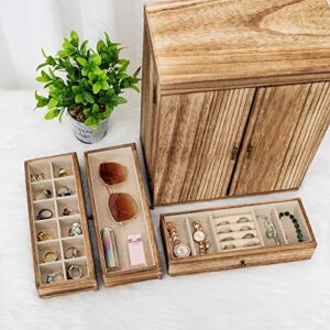 Poyilooo Jewelry Box Organizer, Large Jewelry Boxes for Women, Great Storage Earring Organizer Display for Necklace Earring Ring Bracelet, Rustic Wood Jewelry Organizer Box for Girls, Ideal Gift