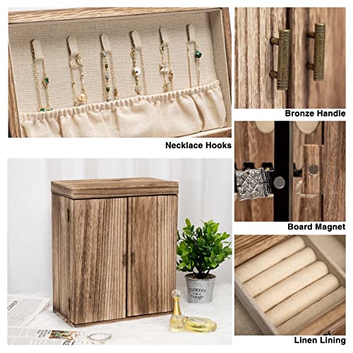 Poyilooo Jewelry Box Organizer, Large Jewelry Boxes for Women, Great Storage Earring Organizer Display for Necklace Earring Ring Bracelet, Rustic Wood Jewelry Organizer Box for Girls, Ideal Gift