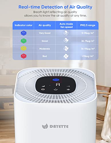 Dayette HEPA Air Purifiers for Home Large Room, CADR 300+m³/h Up to 1290ft² with Air Quality Sensor, H13 True HEPA Filter Remove 99.97% of Dust, Mold, Allergies, Odor, Pets Dander, Smoke, Pollen