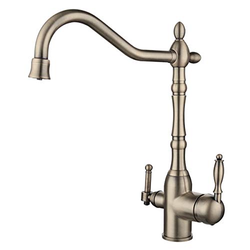 ROLYA Solid Brass 3-in-1 Filtered Water for Kitchen Sink Traditional Triflow Kitchen Mixer Tap Antique Bronze