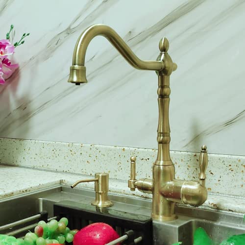 ROLYA Solid Brass 3-in-1 Filtered Water for Kitchen Sink Traditional Triflow Kitchen Mixer Tap Antique Bronze