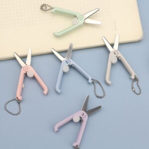 5 Packs Morandi Mini Scissors with Key Chain Mini Telescopic Small Foldable Scissors Portable Safe Pocket Travel Scissors Retractable Kids Shears Sharp for Cutting, Scrapbooking, Crafting, Sewing